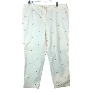 Talbots Womens Pants Cream Brown Elephant Print Petite Relaxed Chino 16P